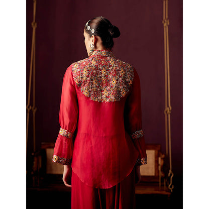 Pooja Singhal Organza Shirt With Yoke Inner And Dhoti Drape Pant (Set of 3)