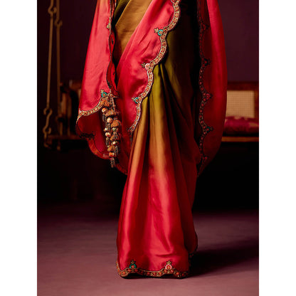 Pooja Singhal Ombre Satin Organza Saree With Embroidered Stitched