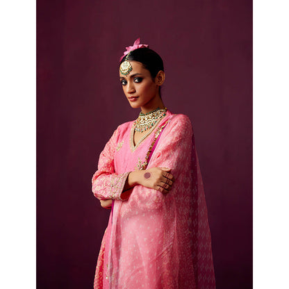 Pooja Singhal Hand Embroidered Kurta With Panels Crush Silk With Pant And Dupatta (Set of 3)