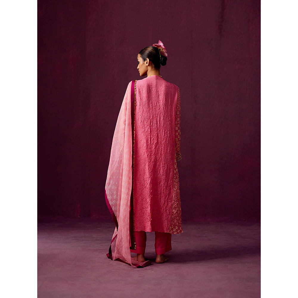 Pooja Singhal Hand Embroidered Kurta With Panels Crush Silk With Pant And Dupatta (Set of 3)