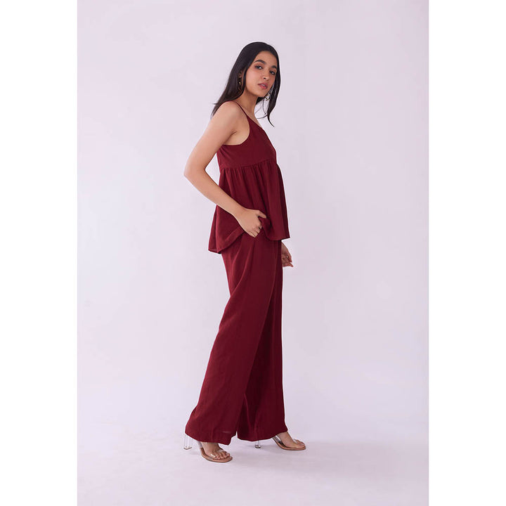 Poppi Red Peplum Top & Flare Pants Co-Ord (Set of 2)