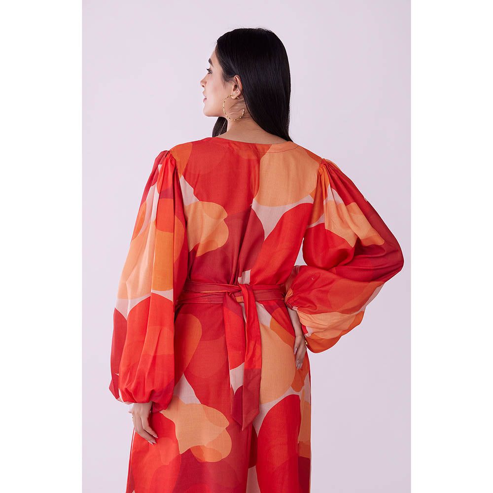 Poppi Crimson Printed Midi Dress (Set of 2)