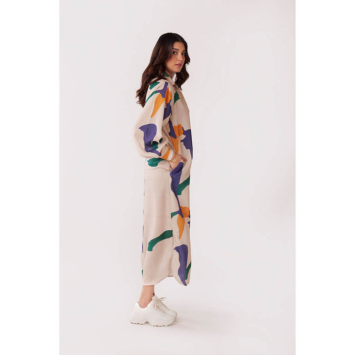 Poppi Tidal Abstract Print Long Shirt Dress