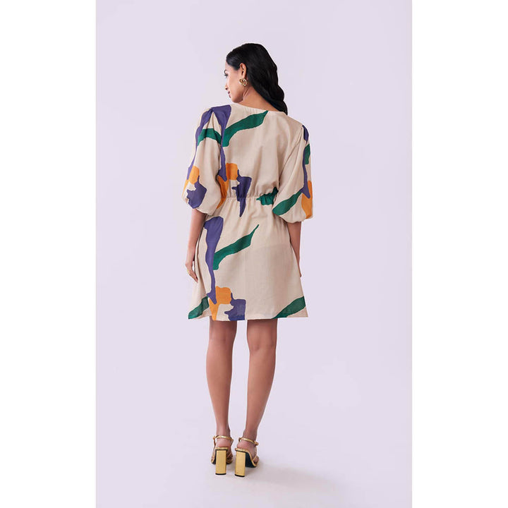 Poppi Tidal Abstract Print Half Sleeve Mini Dress