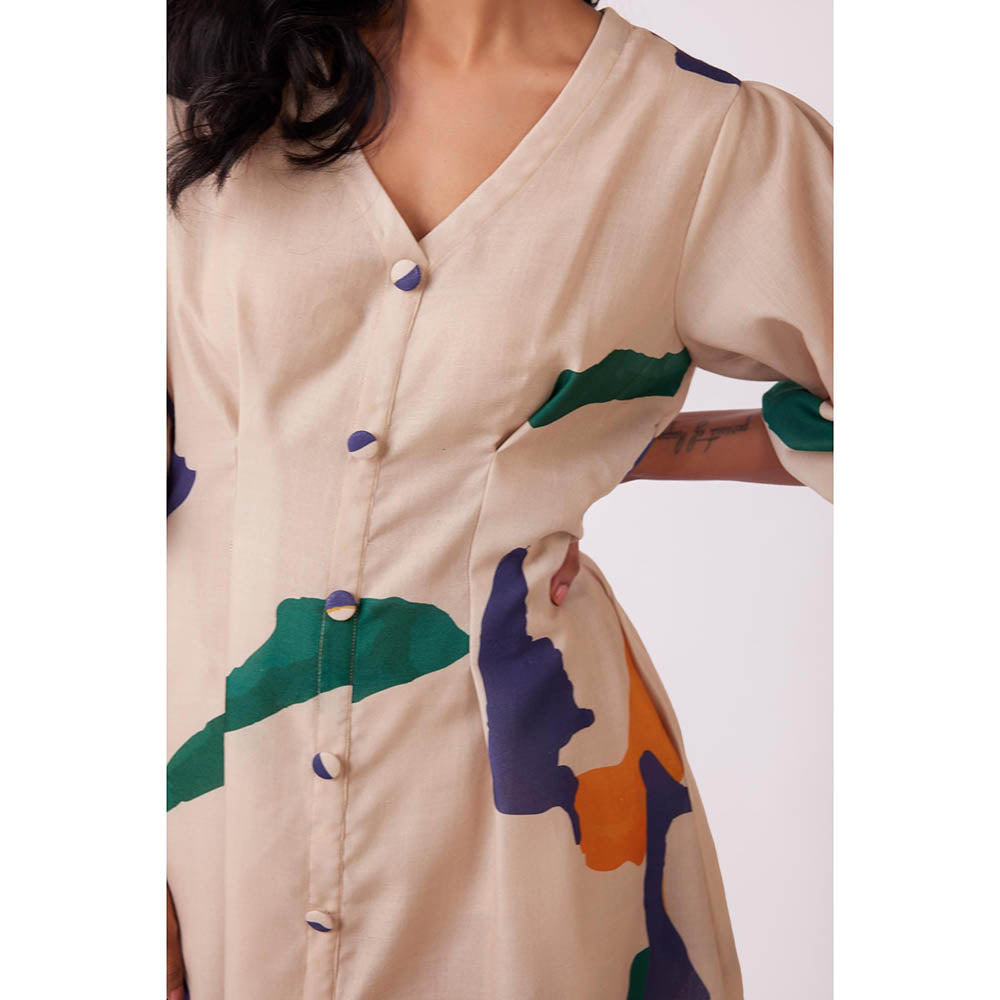 Poppi Tidal Abstract Print Half Sleeve Mini Dress