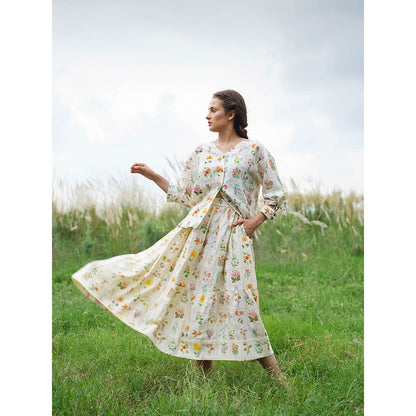 Pozruh By Aiman Yellow Elsie Printed Top & Skirt (Set of 2)