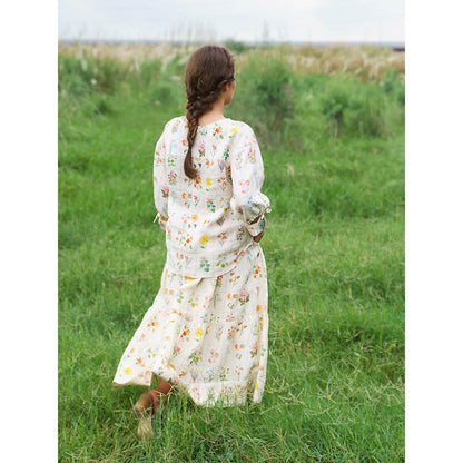 Pozruh By Aiman Yellow Elsie Printed Top & Skirt (Set of 2)