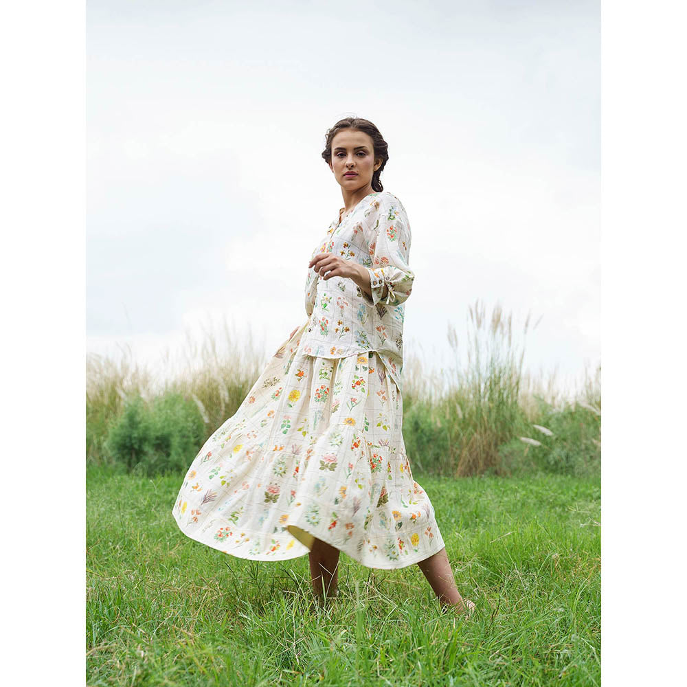Pozruh By Aiman Yellow Elsie Printed Top & Skirt (Set of 2)