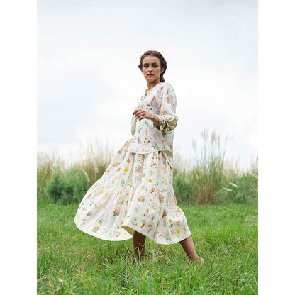 Pozruh By Aiman Yellow Elsie Printed Top & Skirt (Set of 2)
