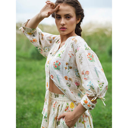 Pozruh By Aiman Yellow Elsie Printed Top & Skirt (Set of 2)