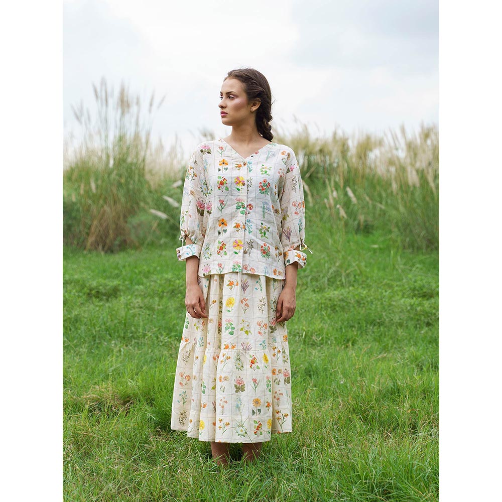 Pozruh By Aiman Yellow Elsie Printed Top & Skirt (Set of 2)