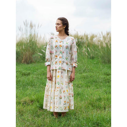 Pozruh By Aiman Yellow Elsie Printed Top & Skirt (Set of 2)
