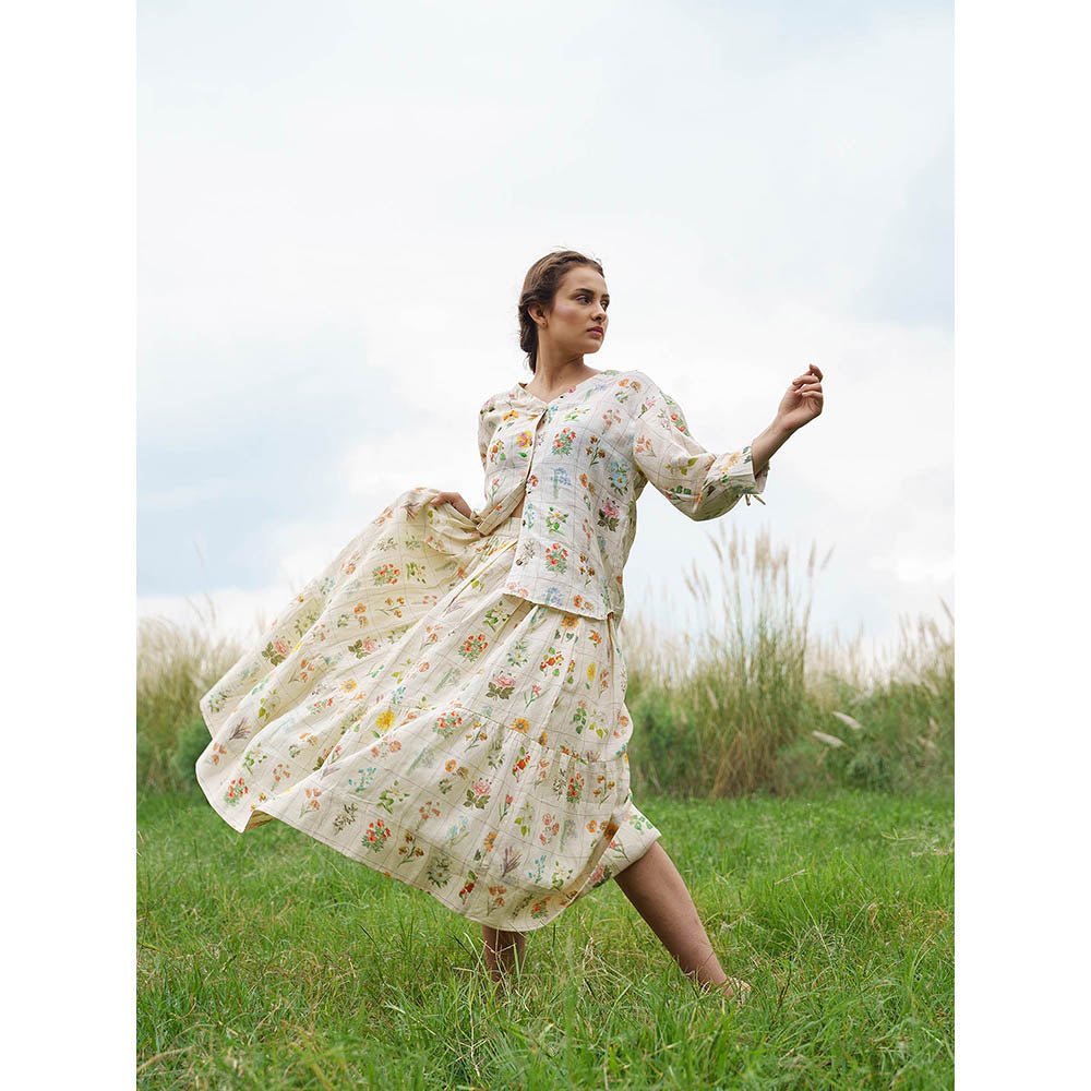 Pozruh By Aiman Yellow Elsie Printed Top & Skirt (Set of 2)