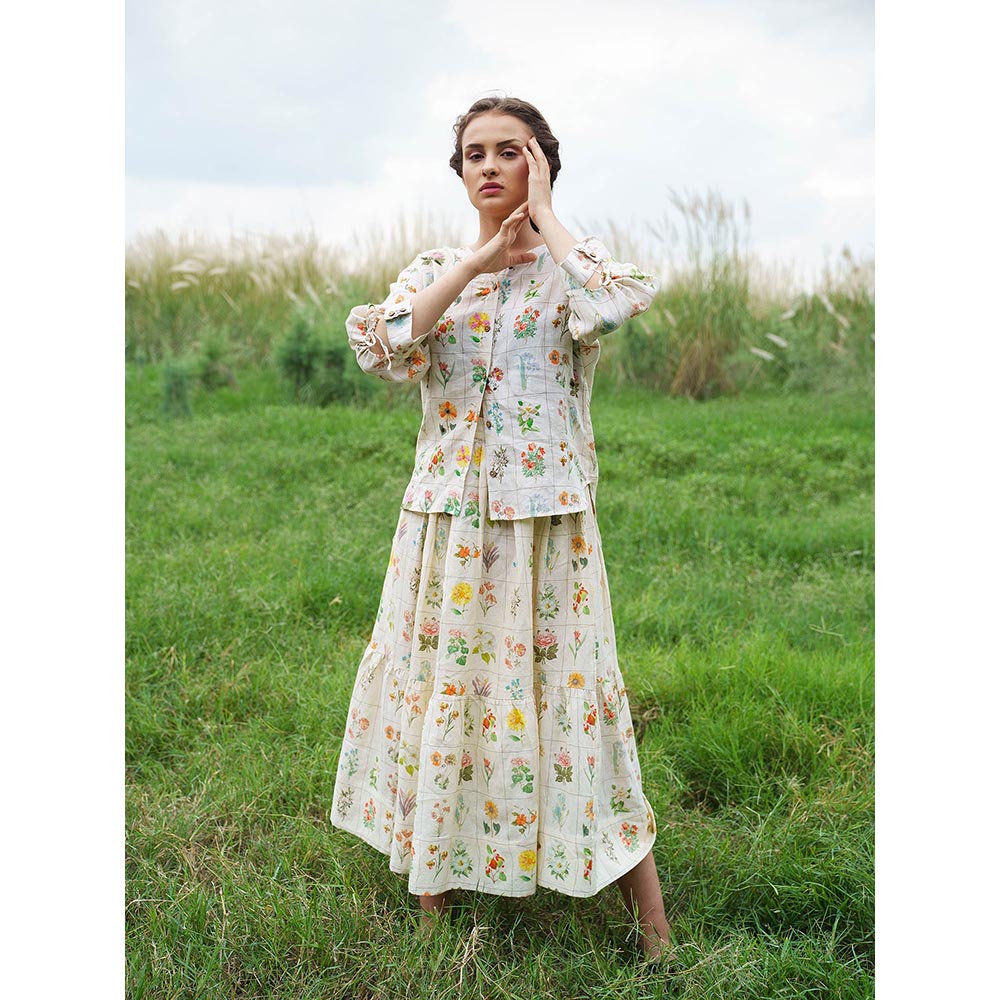 Pozruh By Aiman Yellow Elsie Printed Top & Skirt (Set of 2)
