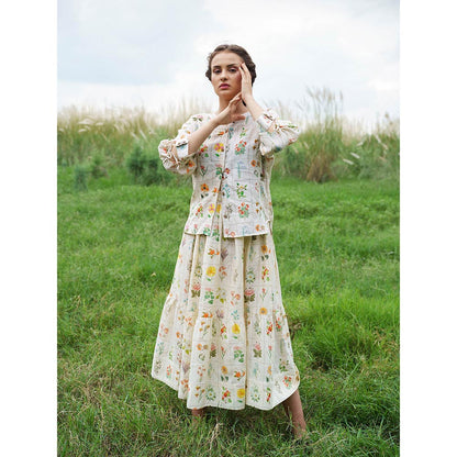Pozruh By Aiman Yellow Elsie Printed Top & Skirt (Set of 2)
