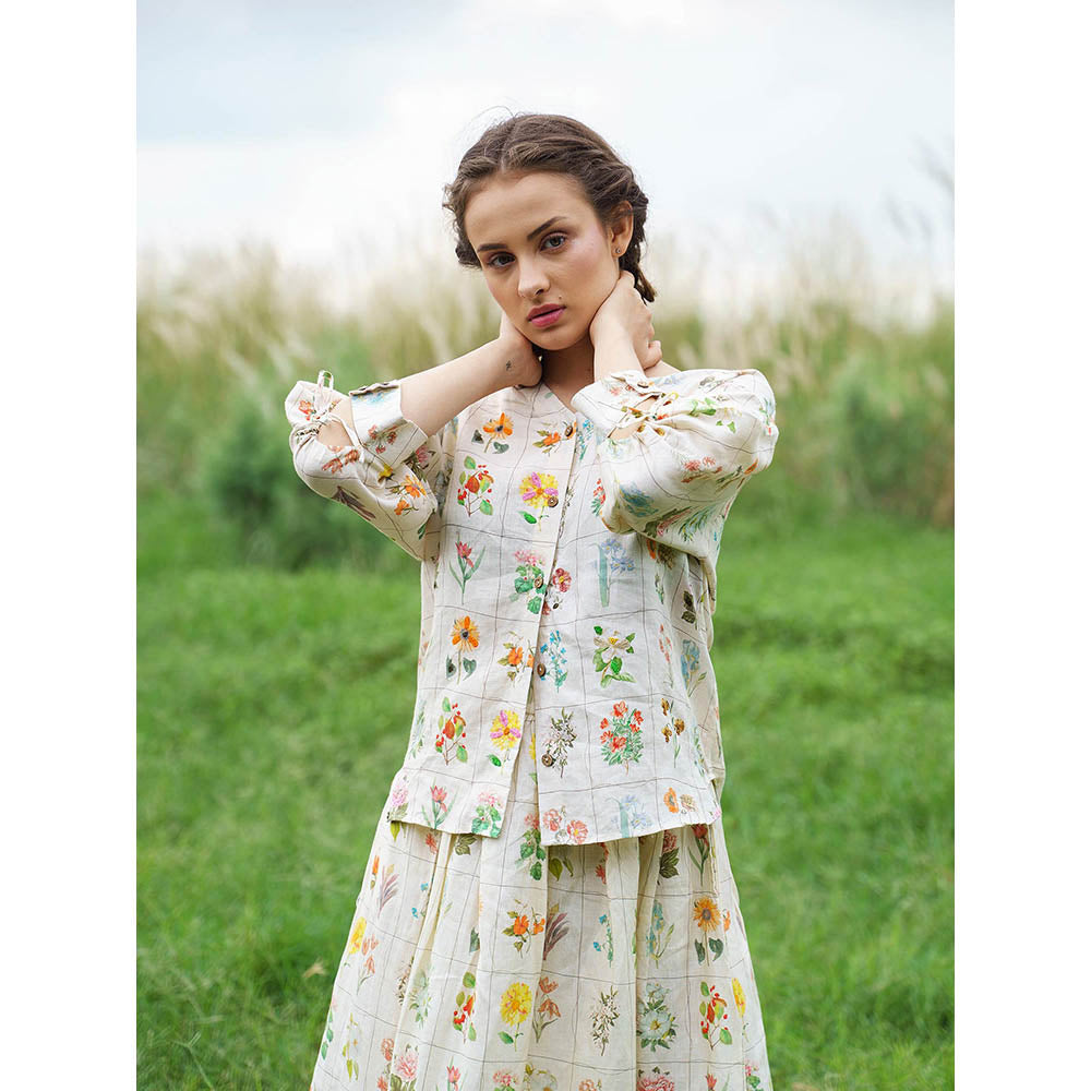 Pozruh By Aiman Yellow Elsie Printed Top & Skirt (Set of 2)