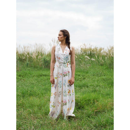 Pozruh By Aiman Yellow Roza Printed Jumpsuit