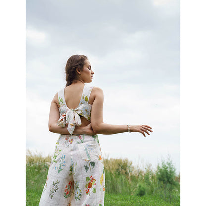 Pozruh By Aiman Yellow Roza Printed Jumpsuit