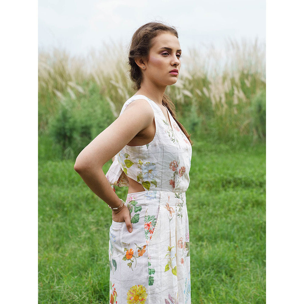 Pozruh By Aiman Yellow Roza Printed Jumpsuit