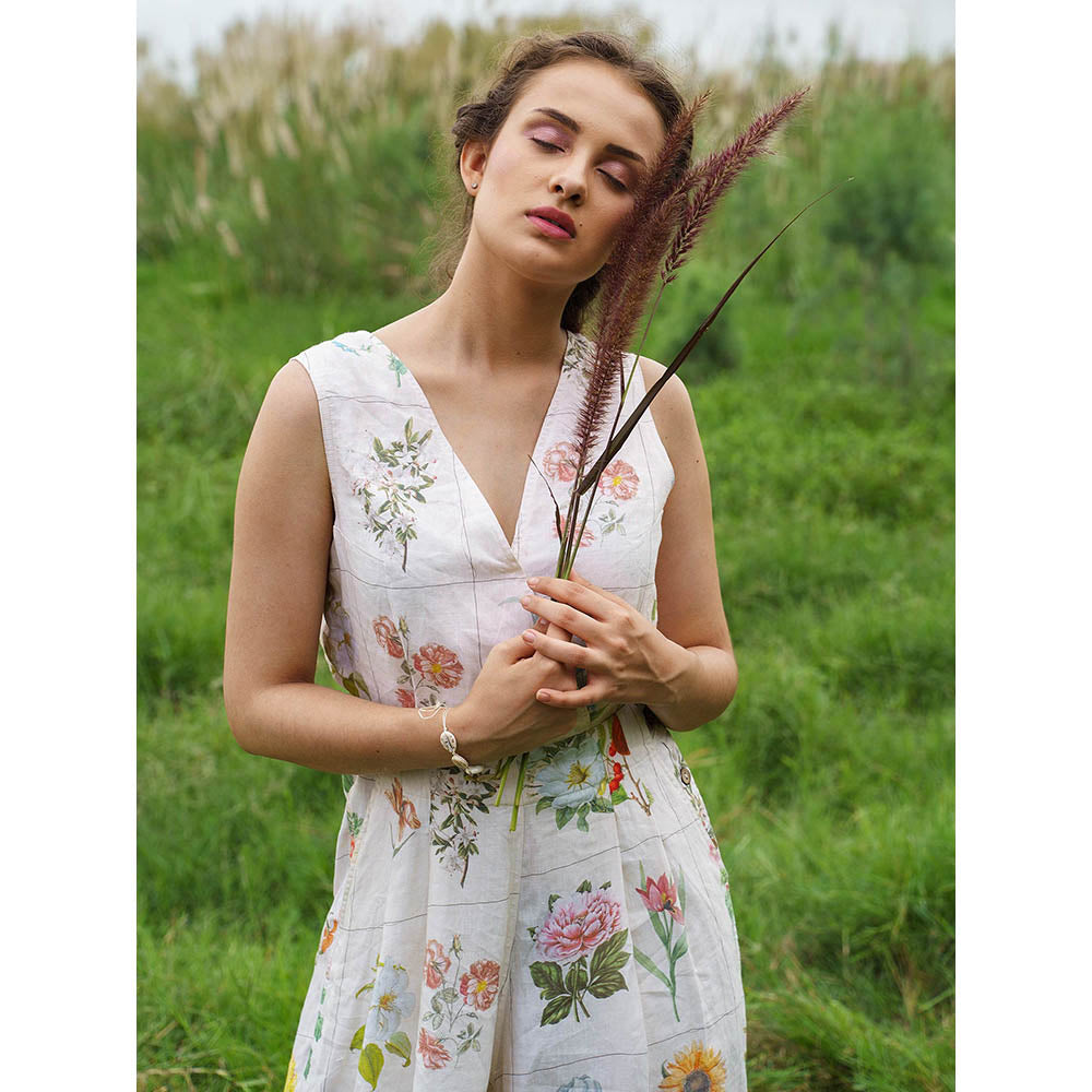 Pozruh By Aiman Yellow Roza Printed Jumpsuit