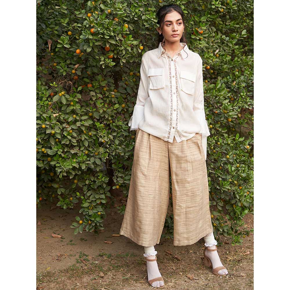 Pozruh By Aiman Beige Solid Pant