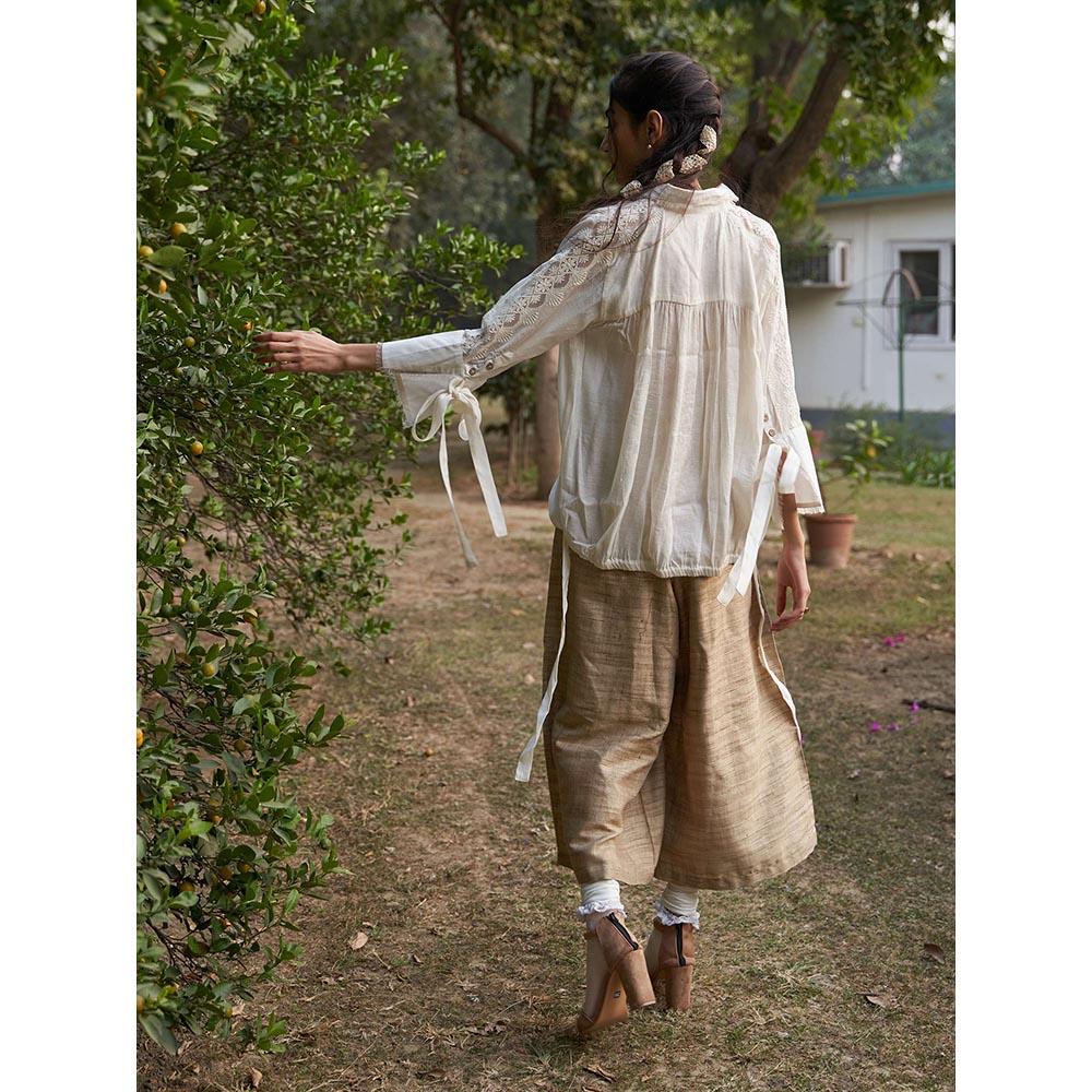 Pozruh By Aiman Beige Solid Pant