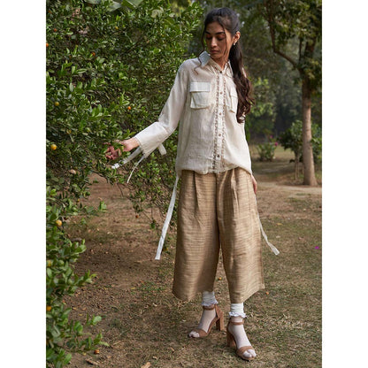 Pozruh By Aiman Beige Solid Pant