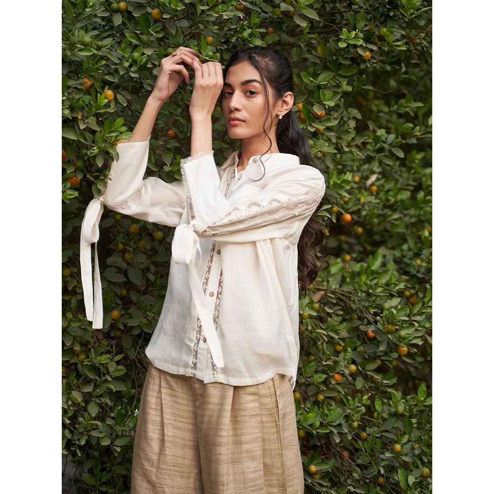 Pozruh By Aiman Beige Solid Pant