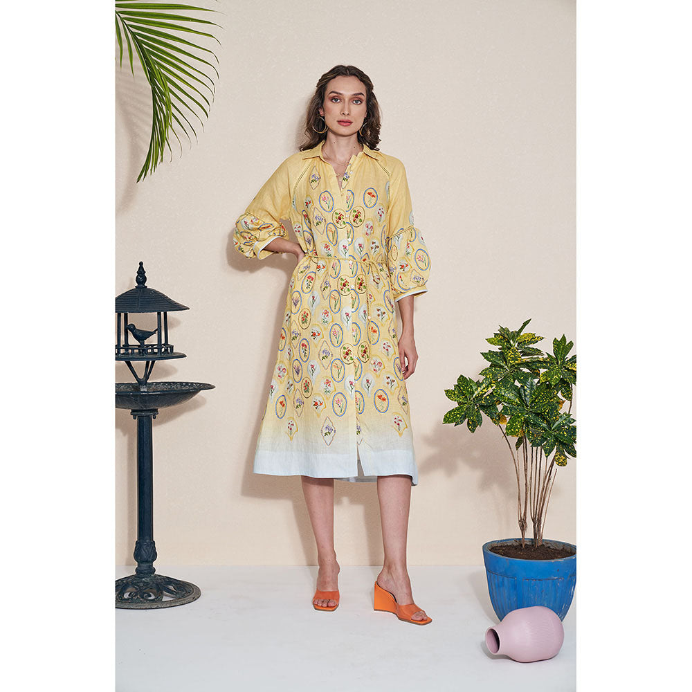 Pozruh By Aiman Skye Yellow Midi Dress with Belt (Set of 2)