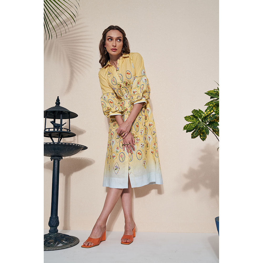Pozruh By Aiman Skye Yellow Midi Dress with Belt (Set of 2)