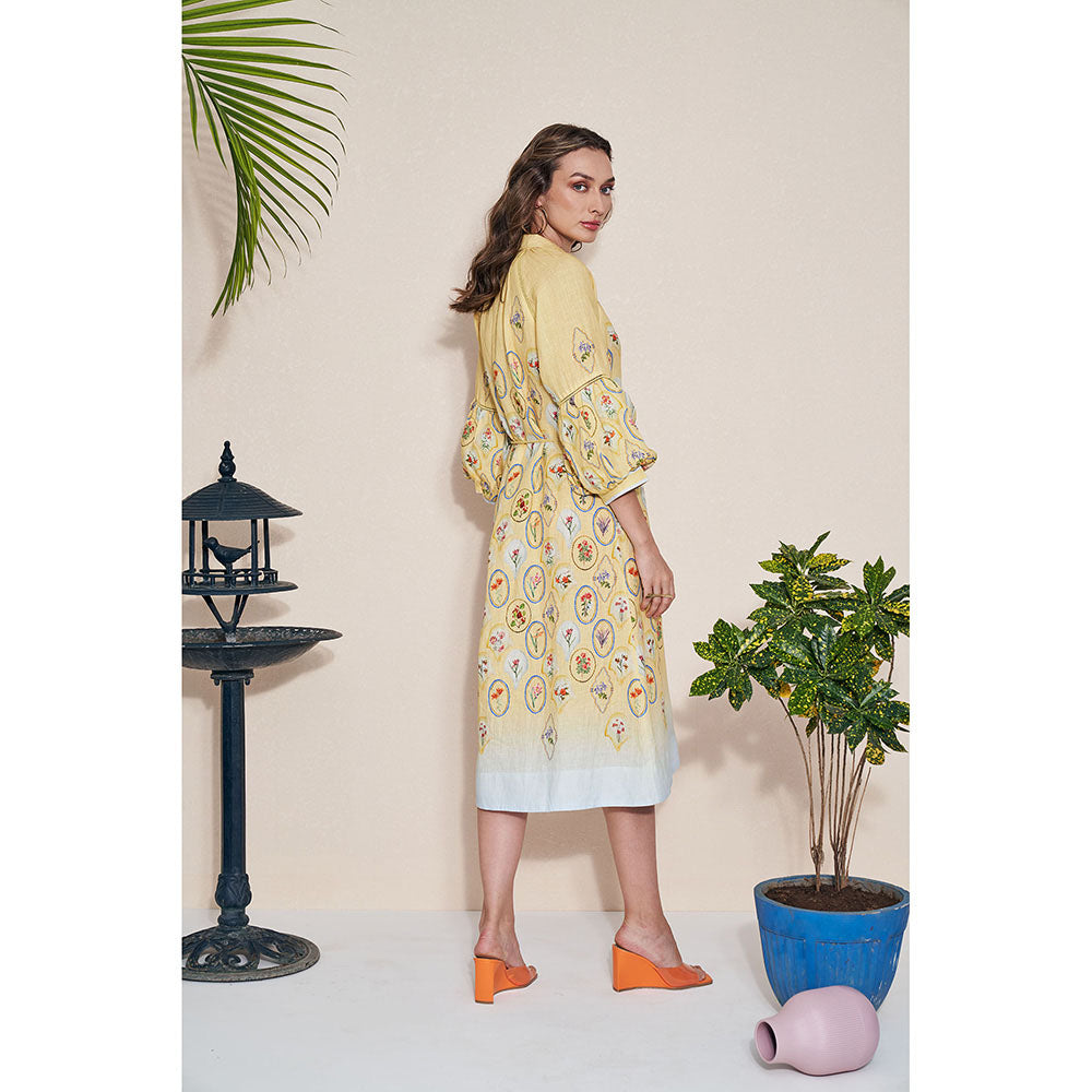 Pozruh By Aiman Skye Yellow Midi Dress with Belt (Set of 2)