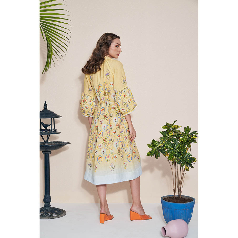 Pozruh By Aiman Skye Yellow Midi Dress with Belt (Set of 2)