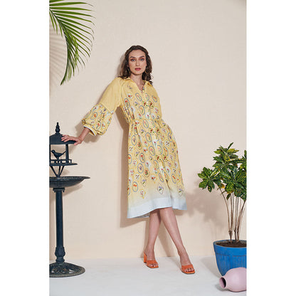 Pozruh By Aiman Skye Yellow Midi Dress with Belt (Set of 2)
