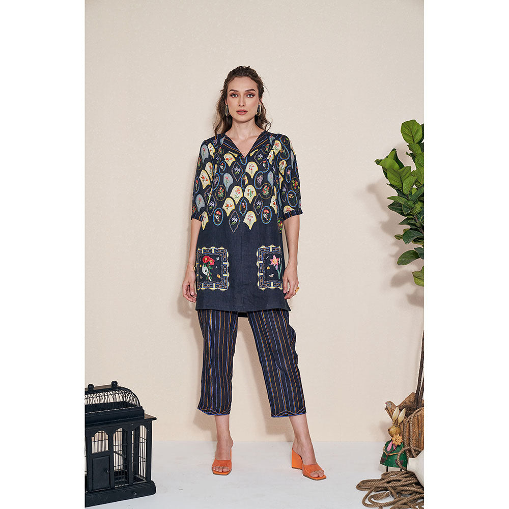 Pozruh By Aiman Magpie Tunic & Pants Black Co-Ord (Set of 2)