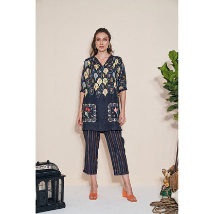 Pozruh By Aiman Magpie Tunic & Pants Black Co-Ord (Set of 2)