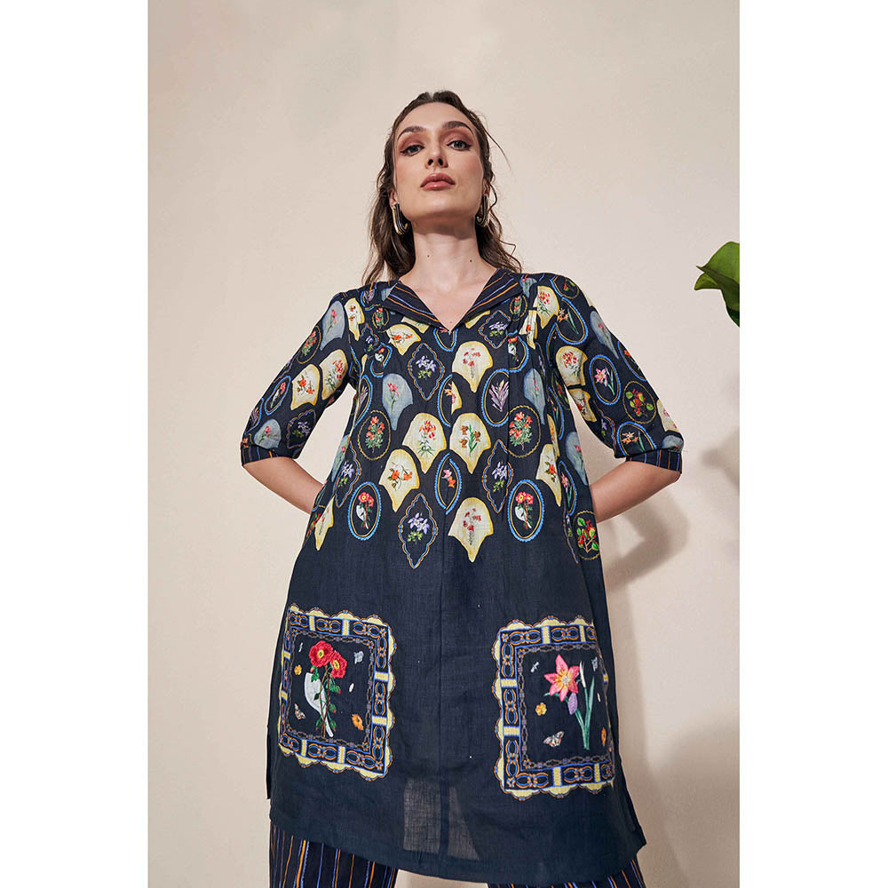 Pozruh By Aiman Magpie Tunic & Pants Black Co-Ord (Set of 2)