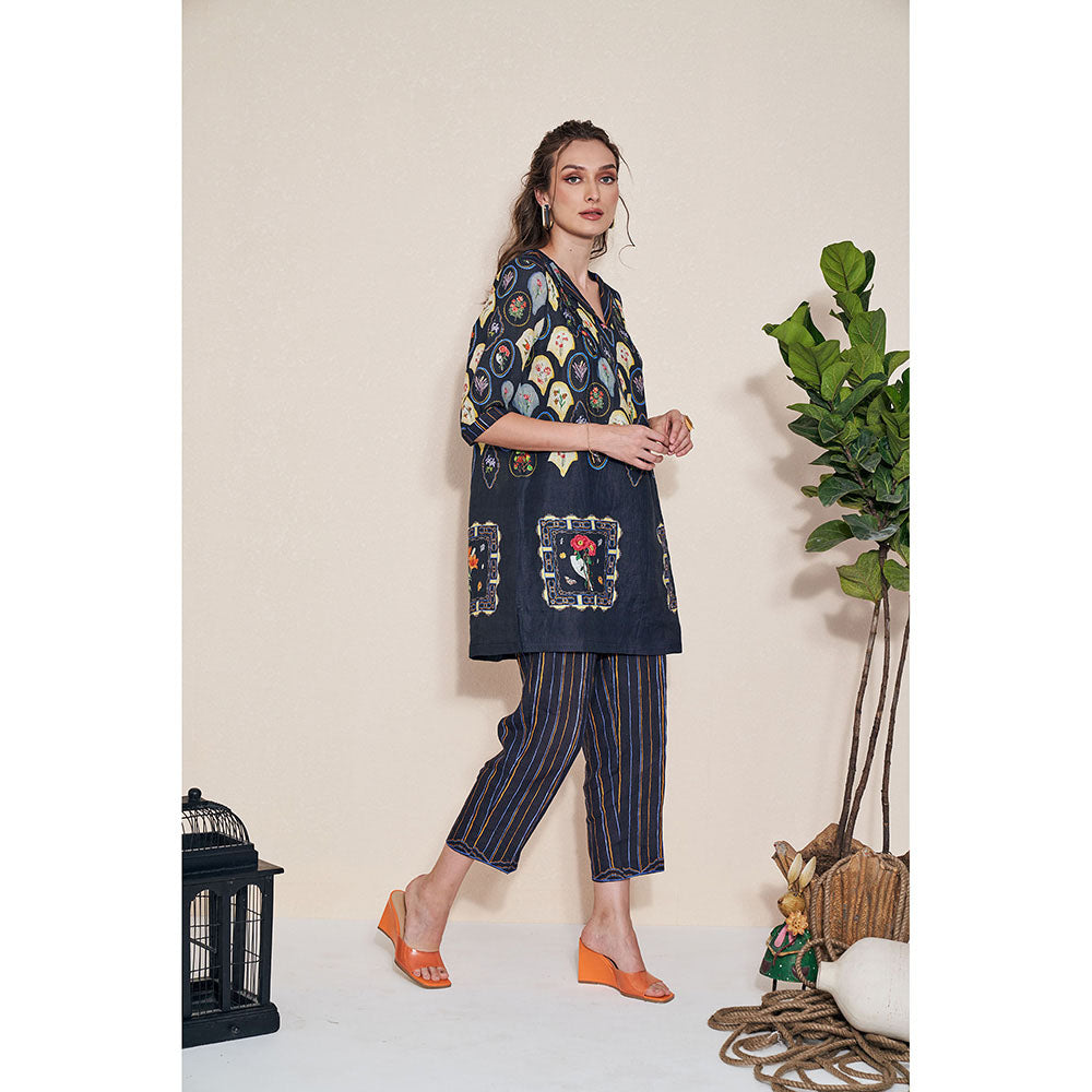 Pozruh By Aiman Magpie Tunic & Pants Black Co-Ord (Set of 2)