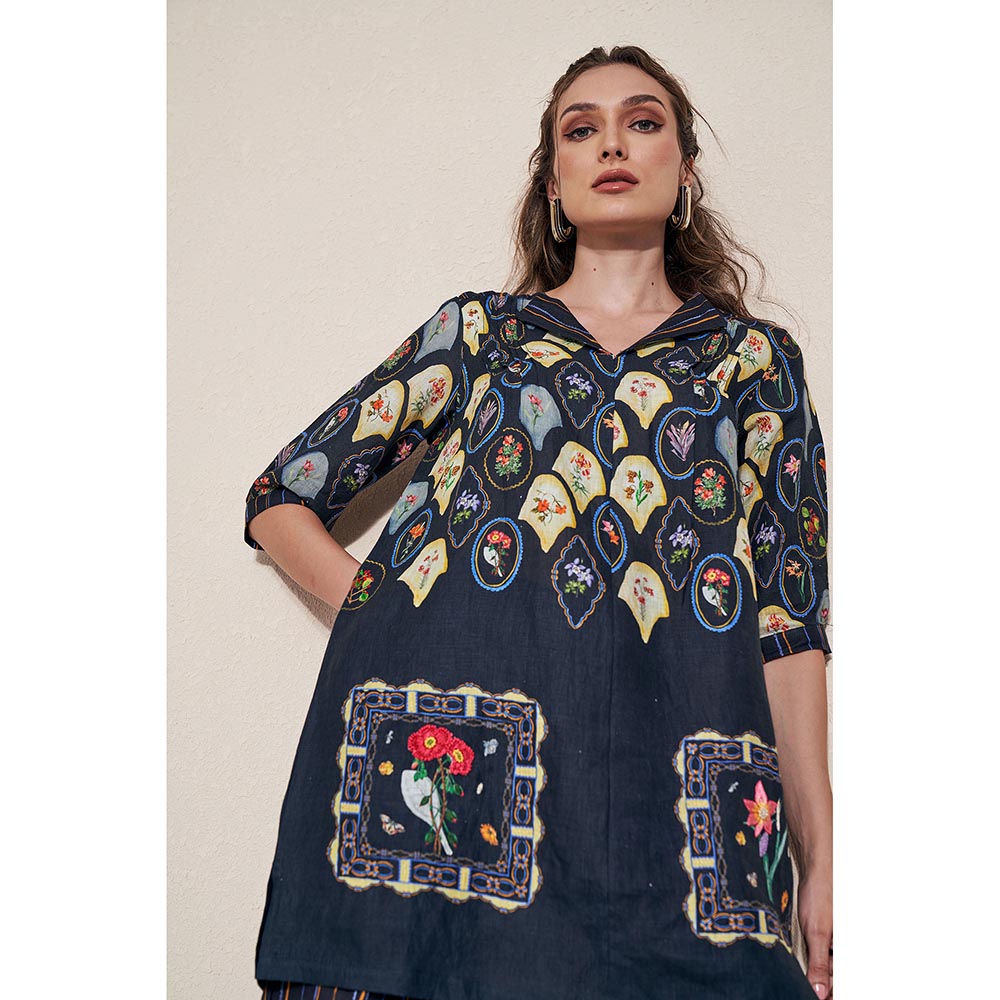 Pozruh By Aiman Magpie Black Printed Tunic