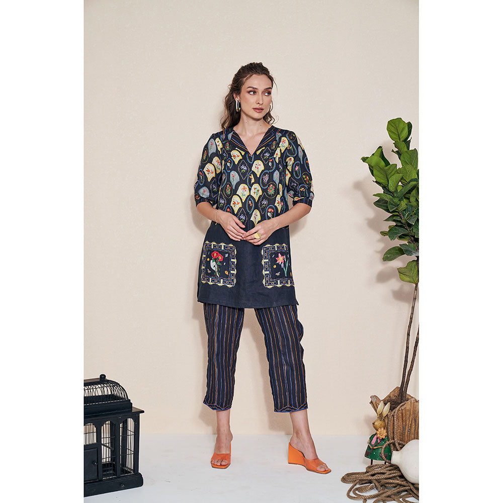 Pozruh By Aiman Magpie Black Printed Tunic