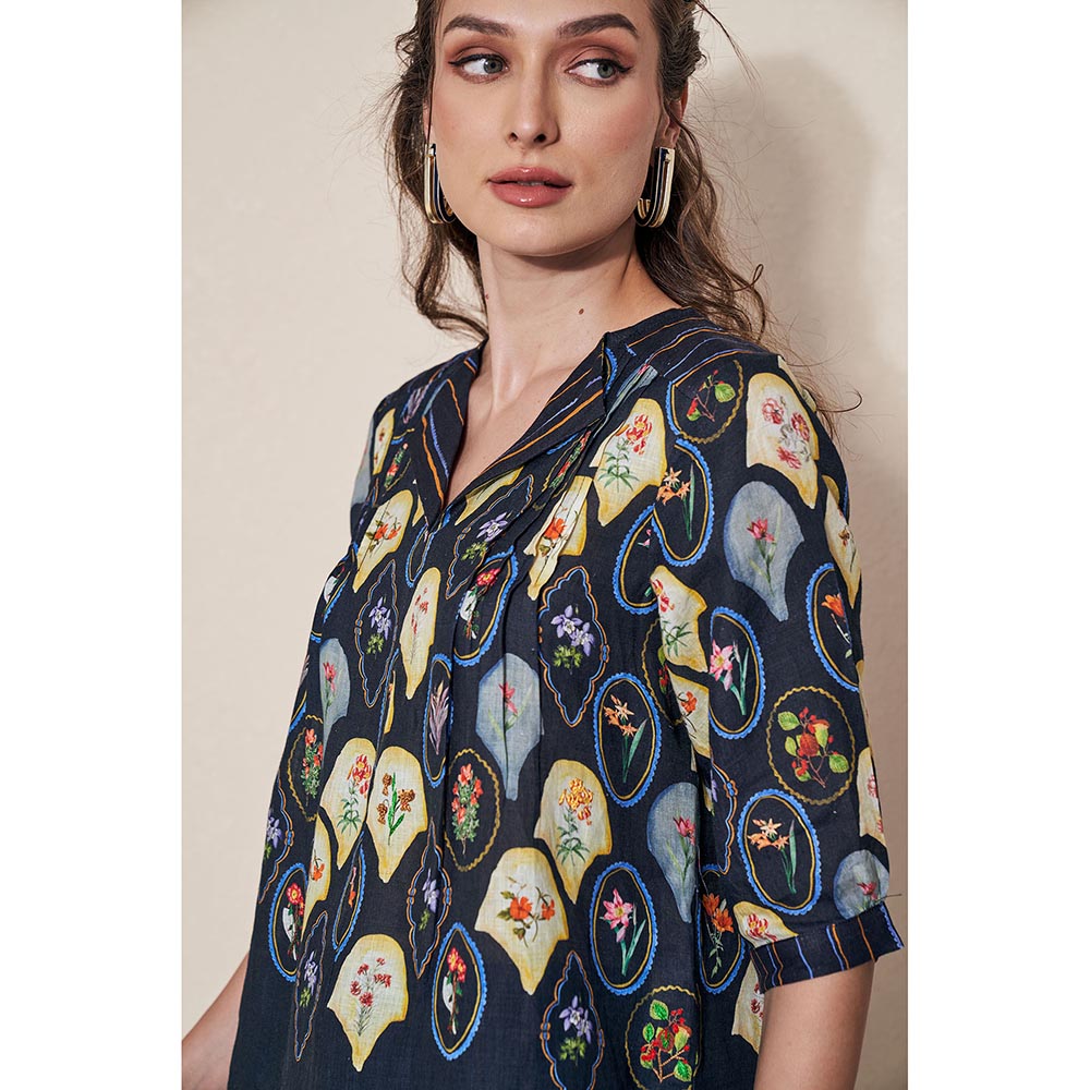 Pozruh By Aiman Magpie Black Printed Tunic