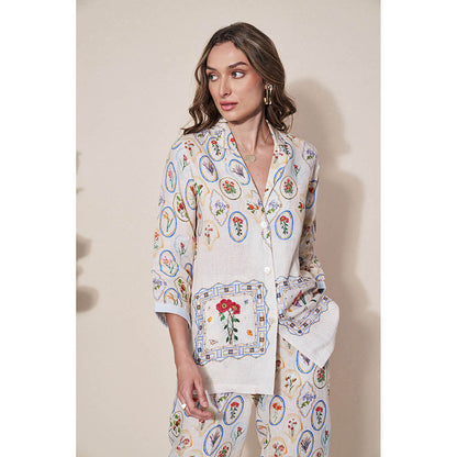 Pozruh By Aiman Nigel Off White Printed Jacket