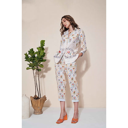 Pozruh By Aiman Nigel Off White Printed Pants