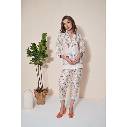 Pozruh By Aiman Nigel Off White Printed Pants