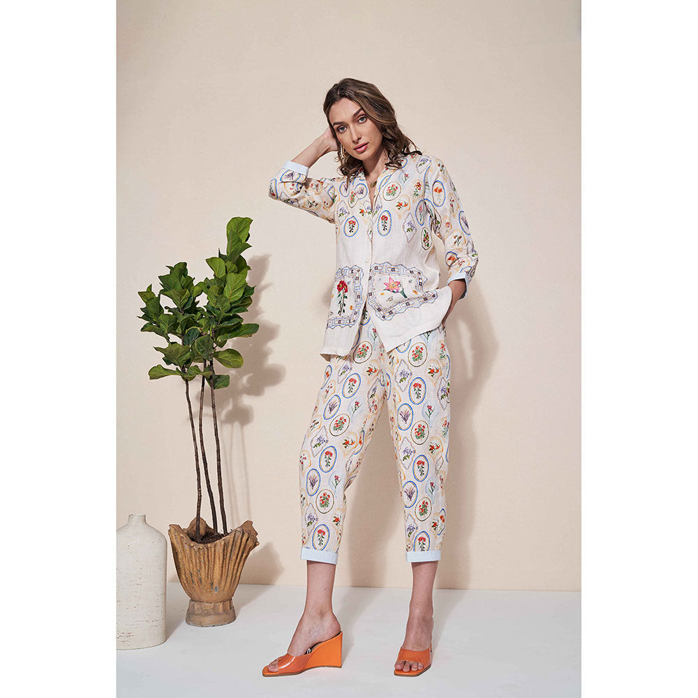 Pozruh By Aiman Nigel Off White Printed Pants