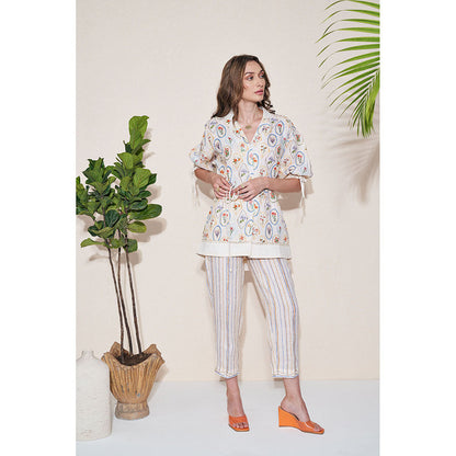 Pozruh By Aiman Magpie Ivory Striped Pants