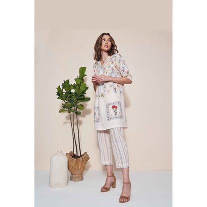 Pozruh By Aiman Magpie Ivory Striped Pants