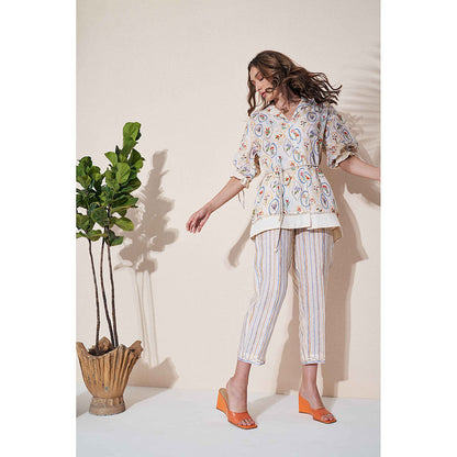 Pozruh By Aiman Magpie Ivory Striped Pants