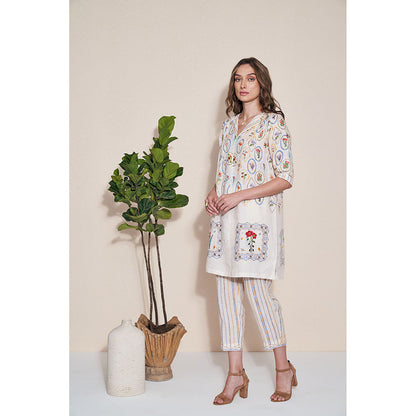 Pozruh By Aiman Magpie Ivory Striped Pants