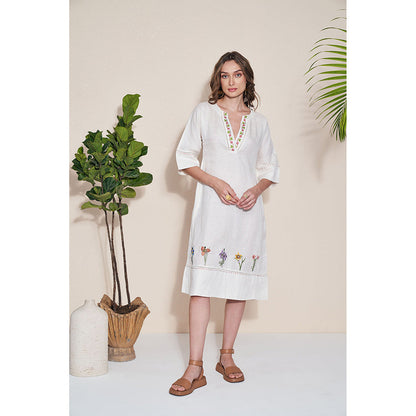 Pozruh By Aiman Pelican Embroidered Midi Dress