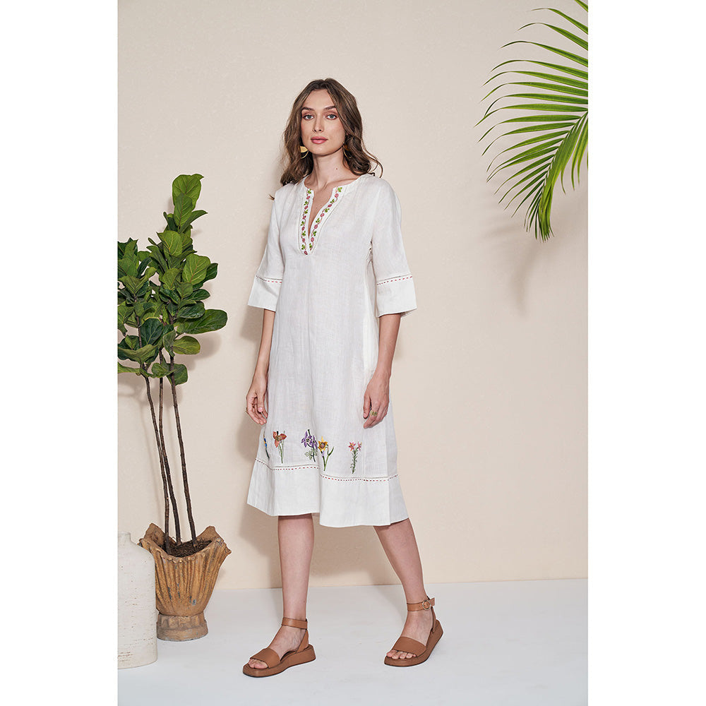 Pozruh By Aiman Pelican Embroidered Midi Dress